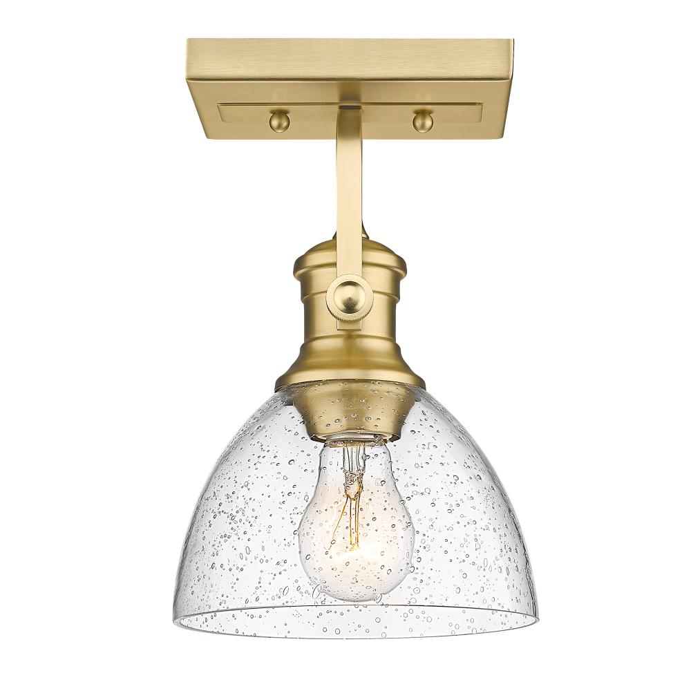 Hines BCB Semi-Flush in Brushed Champagne Bronze with Seeded Glass Shade