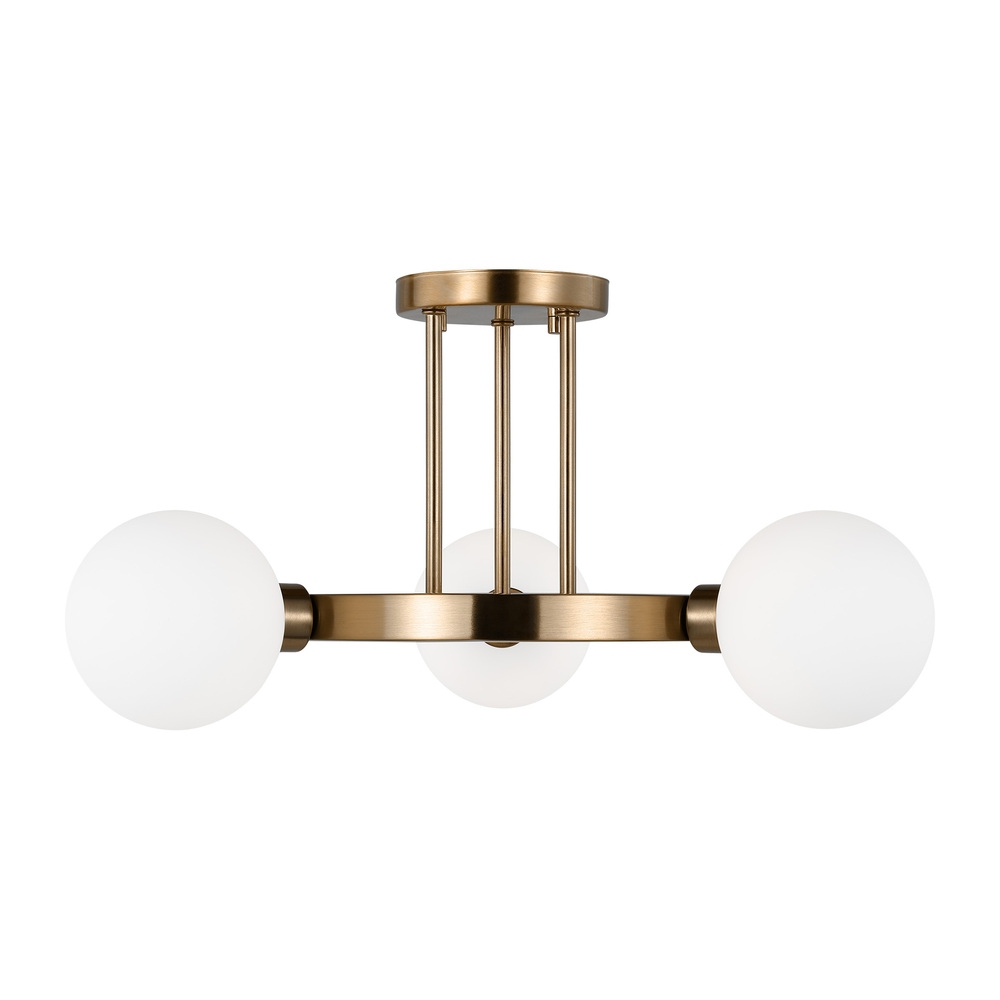Clybourn modern 3-light indoor dimmable semi-flush ceiling mount fixture in satin brass gold finish