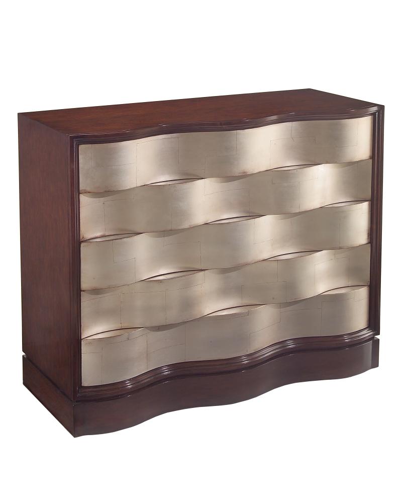 Del Mar Four Drawer Chest. The drawer fronts are finished in misto silver and are formed to resemble
